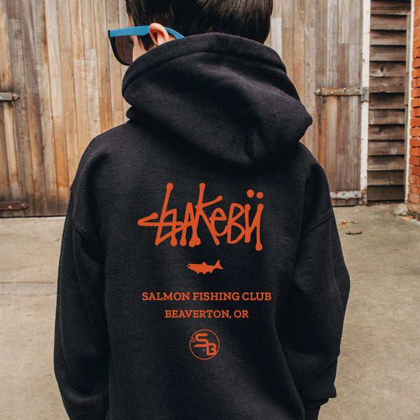 Kids Streetwear Hoodie Youth Boys Fishing Hoodie Sweatshirt Brush Script graphic Casual Sweater Boys Girls Gift Kanji Salmon Fish Shirt