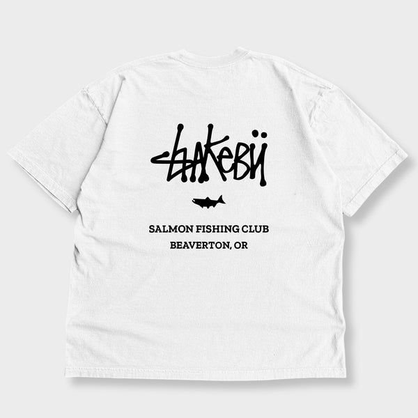 日本のストリートウェアTシャツ 釣りテーマシャツ サーモングラフィックTシャツ 釣り好きの彼氏へのギフトTシャツ 釣り好きのお父さんへの東京ギフト